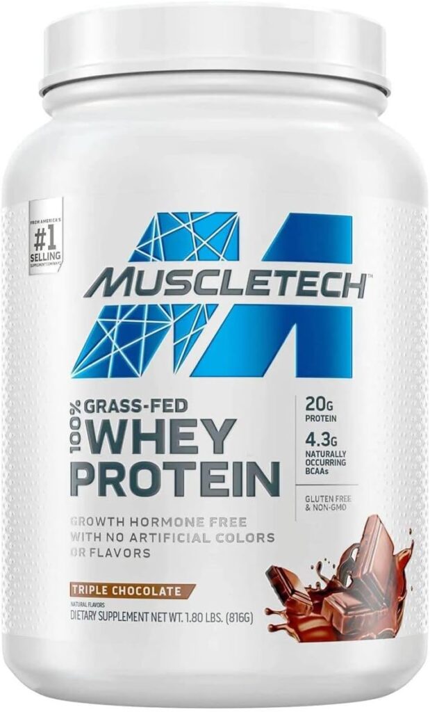 Grass Fed Whey Protein MuscleTech Grass Fed Whey Protein Powder Protein Powder for Muscle Gain Growth Hormone Free, Non-GMO, Gluten Free 20g Protein + 4.3g BCAA Deluxe Vanilla, 1.8 lbs