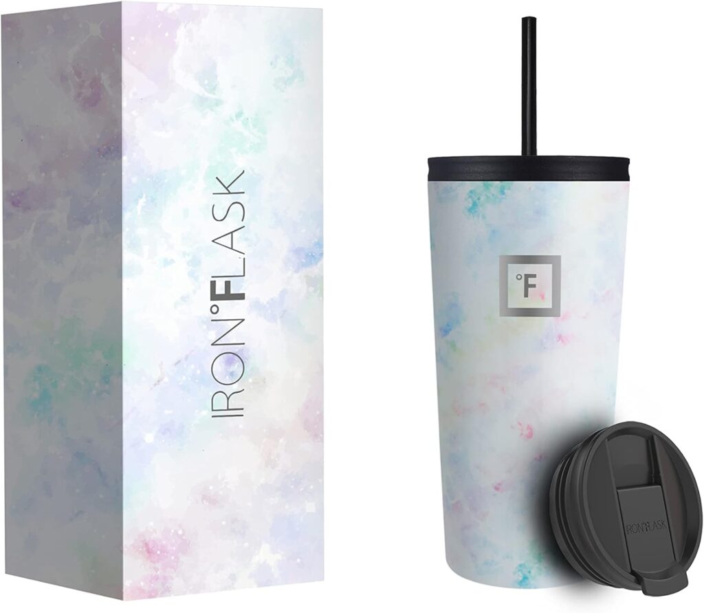 IRON °FLASK Classic Tumbler 2.0-2 Lids (Straw Flip), Vacuum Insulated Stainless Steel Water Bottle, Double Walled, Thermos Travel Mug - Midnight Black, 32 Oz, Mothers Day Gifts for Mom