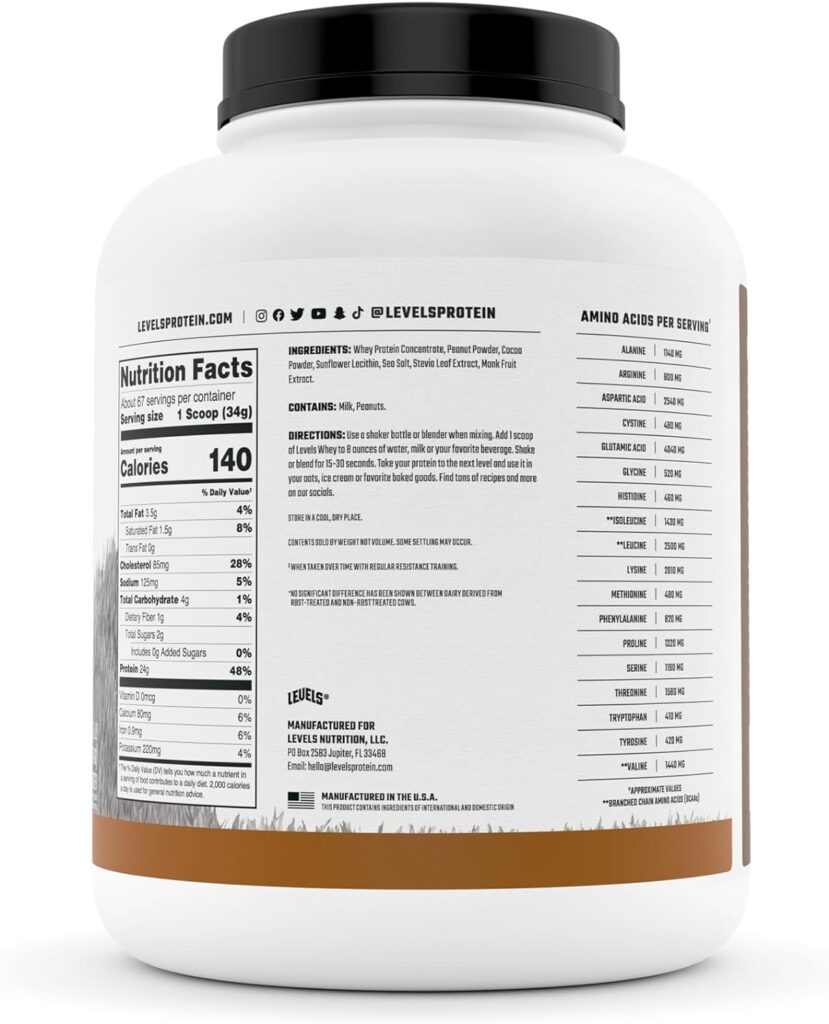 Levels Grass Fed 100% Whey Protein, No GMOs, Chocolate Peanut Butter, 5LB