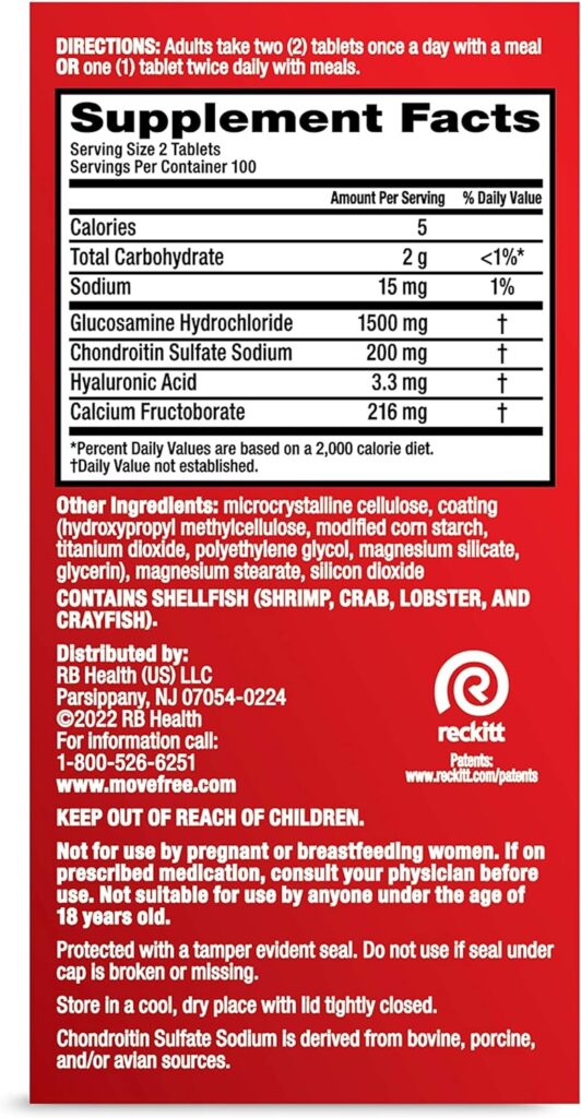 Move Free Advanced Glucosamine Chondroitin + Calcium Fructoborate Joint Support Supplement, Supports Mobility Comfort Strength Flexibility  Bone - 200 Tablets (100 servings)*