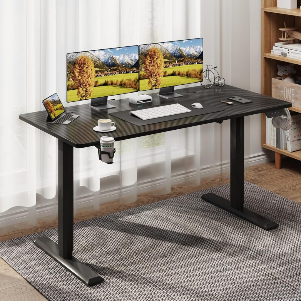 Electric Standing Desk 63 Inch, Ergonomic Height Adjustable Table with T-Shaped Metal Bracket Modern Computer Workstations for Home Office, White, 63 x 24 Inches