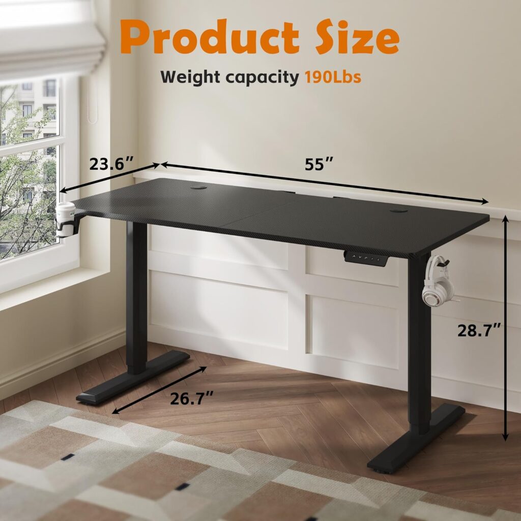 Electric Standing Desk 63 Inch, Ergonomic Height Adjustable Table with T-Shaped Metal Bracket Modern Computer Workstations for Home Office, White, 63 x 24 Inches
