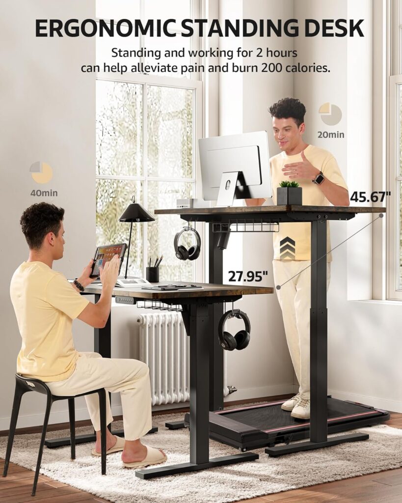 Electric Standing Desk Adjustable - 48 x 24 Inch Sit Stand up Desk with Cable Management - 3 Memory Preset Adjustable Height Desk Computer Home Office Desk