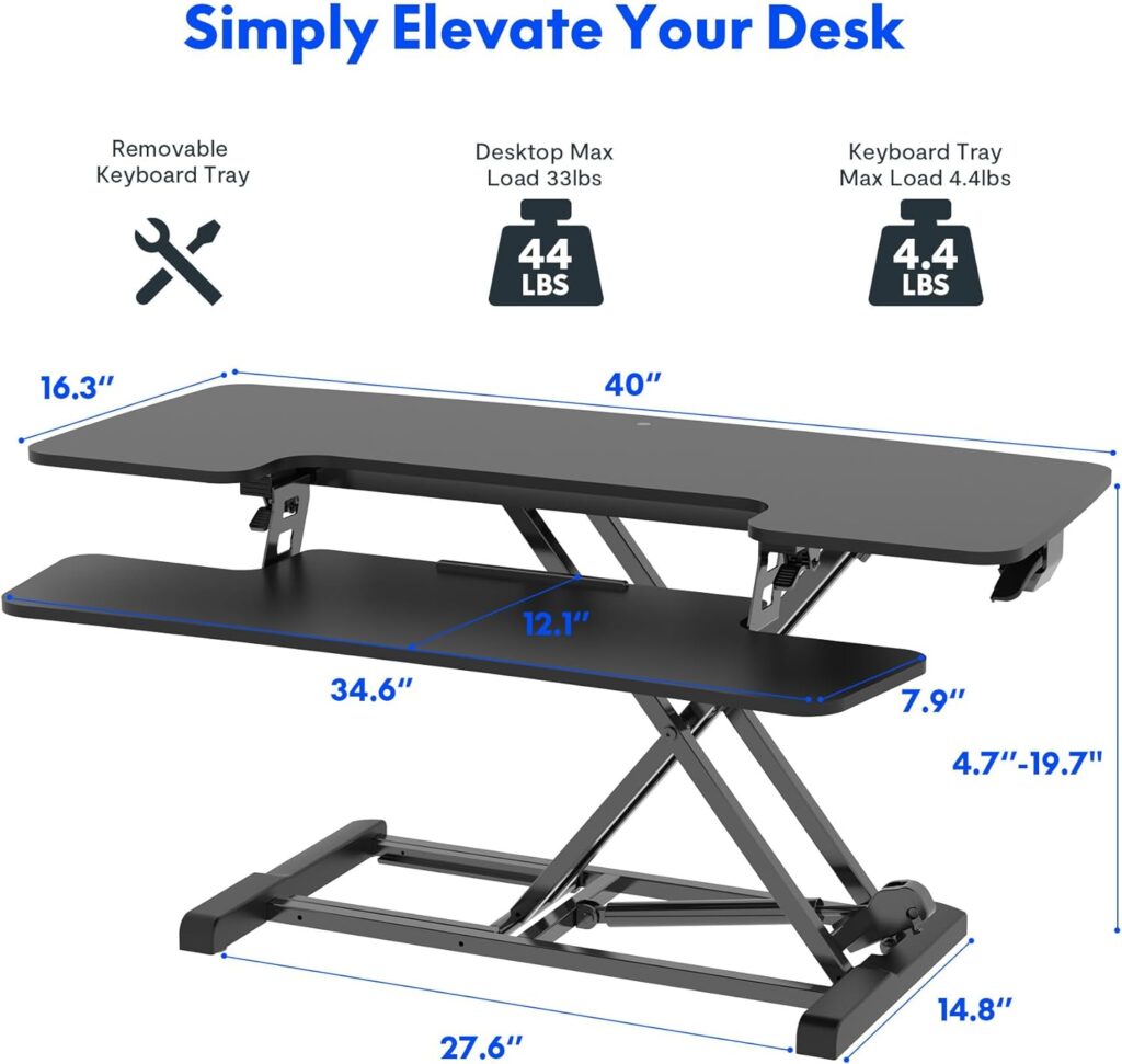 FLEXISPOT 35in Standing Desk Converter Height Adjustable Sit to Stand up Desk Riser Computer Workstation with Keyboard Tray Wide 2-Tier Desktop Black