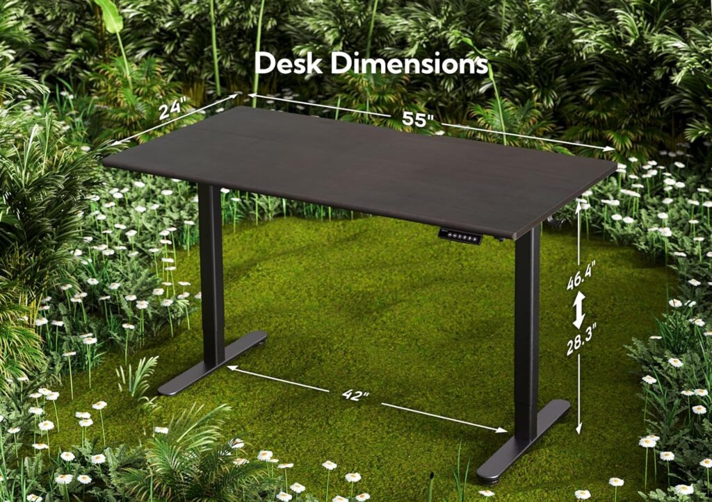 INNOVAR Solid Wood Electric Standing Desk, 48x24 Inches Adjustable Height Stand up Desk with Whole Piece Desktop, Sit Stand Home Office Desk White Frame/Nature Top