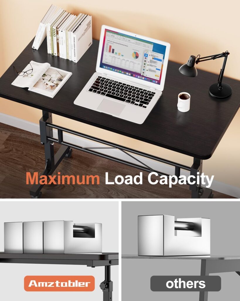 Small Standing Desk Adjustable Height, Mobile Stand Up Desk with Wheels, 32 Inch Portable Rolling Desk Small Computer Desk, Portable Laptop Desk Standing Table Rustic