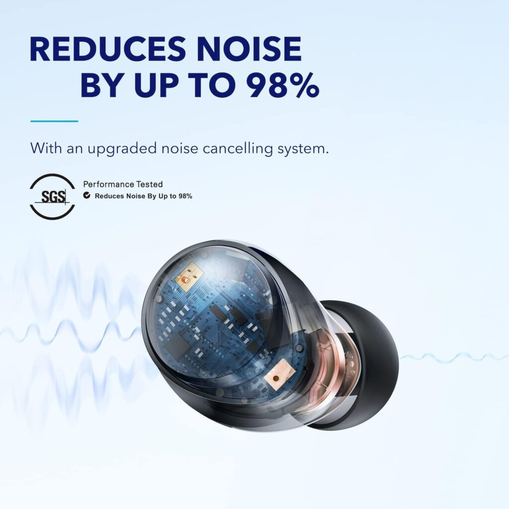 Soundcore by Anker Space A40 Auto-Adjustable Active Noise Cancelling Wireless Earbuds, Reduce Noise by Up to 98%, 50H Playtime, Hi-Res Sound, App Customization, Wireless Charge (Renewed)