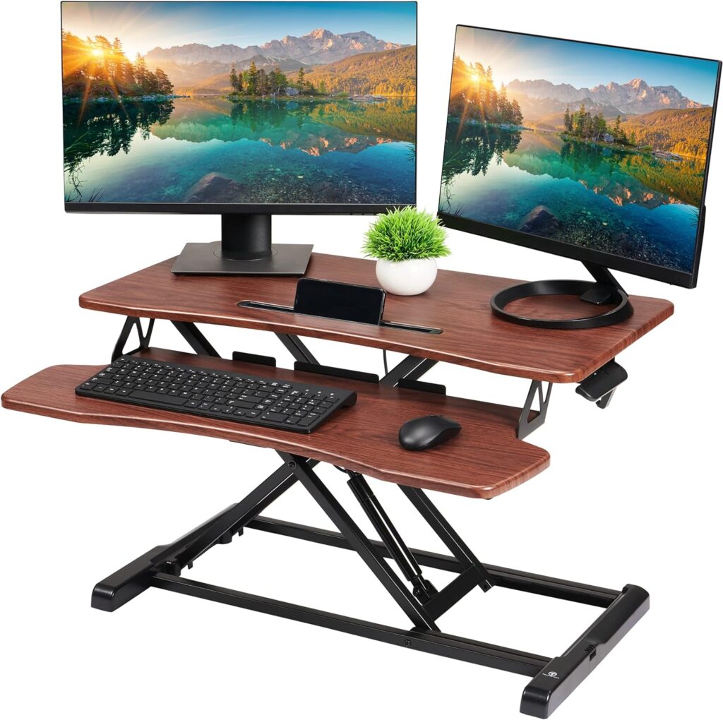 TechOrbits OF-S06-2 Desk Converter-37-inch Height Adjustable, MDF Wood, Sit-to-Stand Rise-X Pro Black, 37